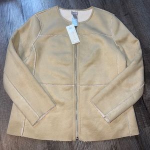 NWT Chico’s Womens Size 1 (size 8-10) faux shearling reversible tan Leather coat